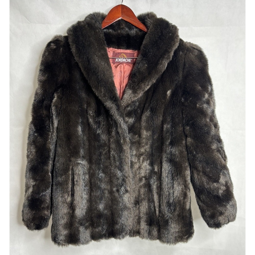 Vintage 1980s Jordache Faux Fur Coat Juniors 11 12 Brown Lined Made in the USA